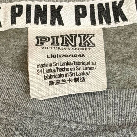 PINK VICTORIA’S SECRET Women’s Gray Long Sleeve Cropped Raw Hem Sweatshirt Size - Picture 3 of 4